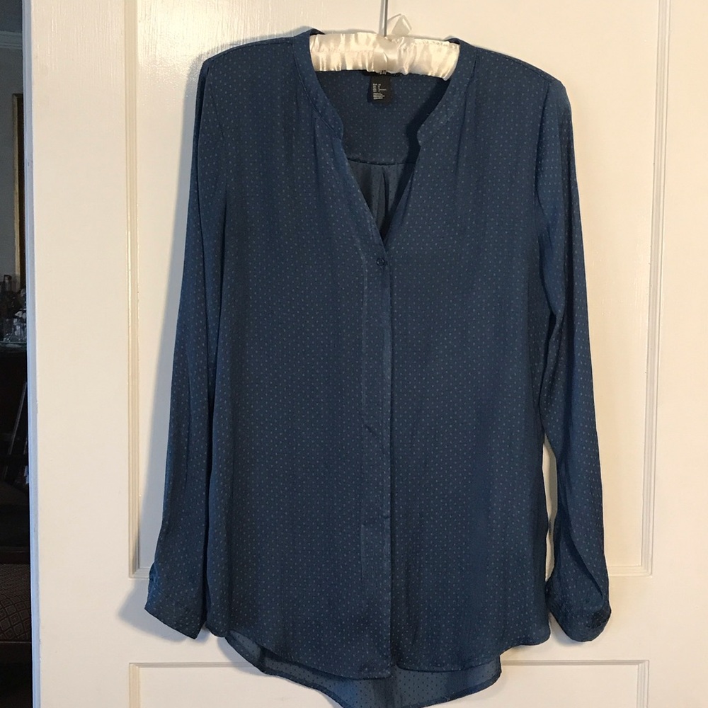 H&M Deep Blue Green Long Sleeve  Blouse size 8